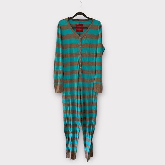 Adult Onesie Teal Stripe -‎ XL - Picture 1 of 3